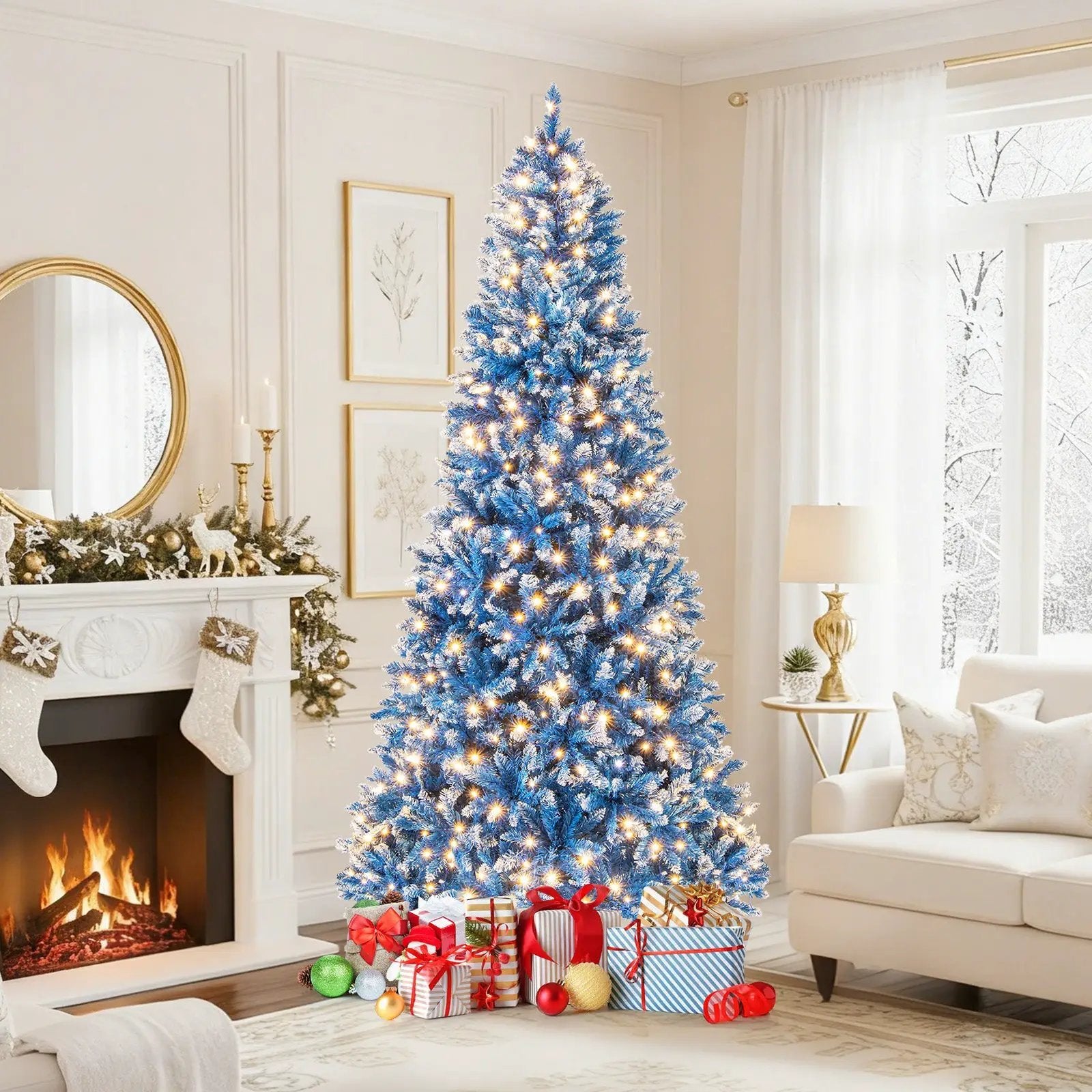 6/7/8/9 FT Artificial Christmas Tree with 767 Snowy Branch Tips by DirectDeals