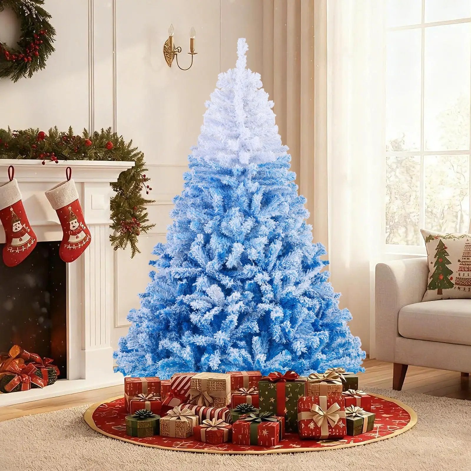 5/6/7/8 FT Artificial Christmas Tree with Warm White LED Lights and 8 Modes by DirectDeals