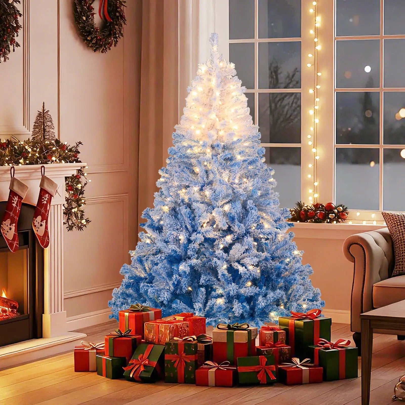 5/6/7/8 FT Artificial Christmas Tree with Warm White LED Lights and 8 Modes by DirectDeals