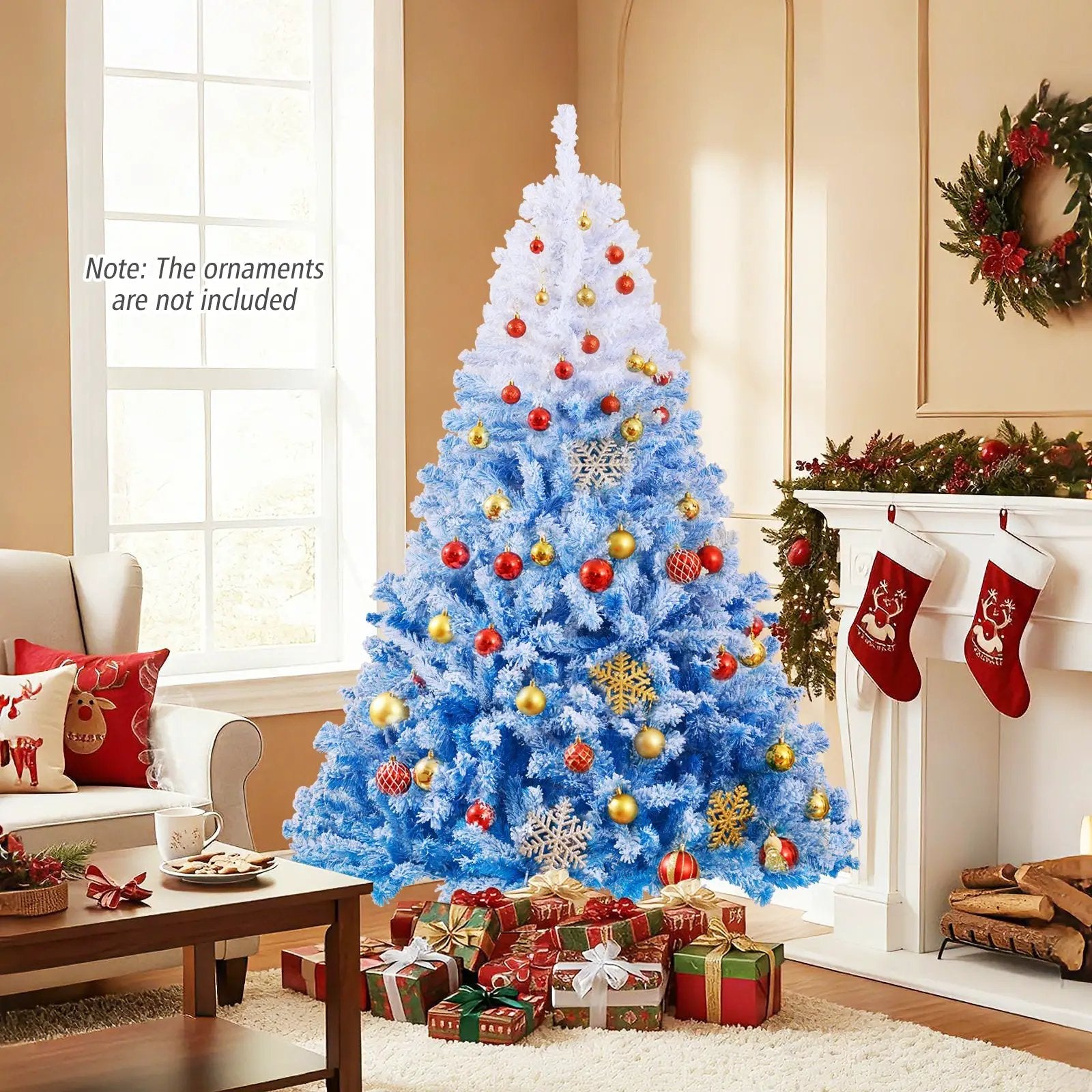5/6/7/8 FT Artificial Christmas Tree with Warm White LED Lights and 8 Modes by DirectDeals