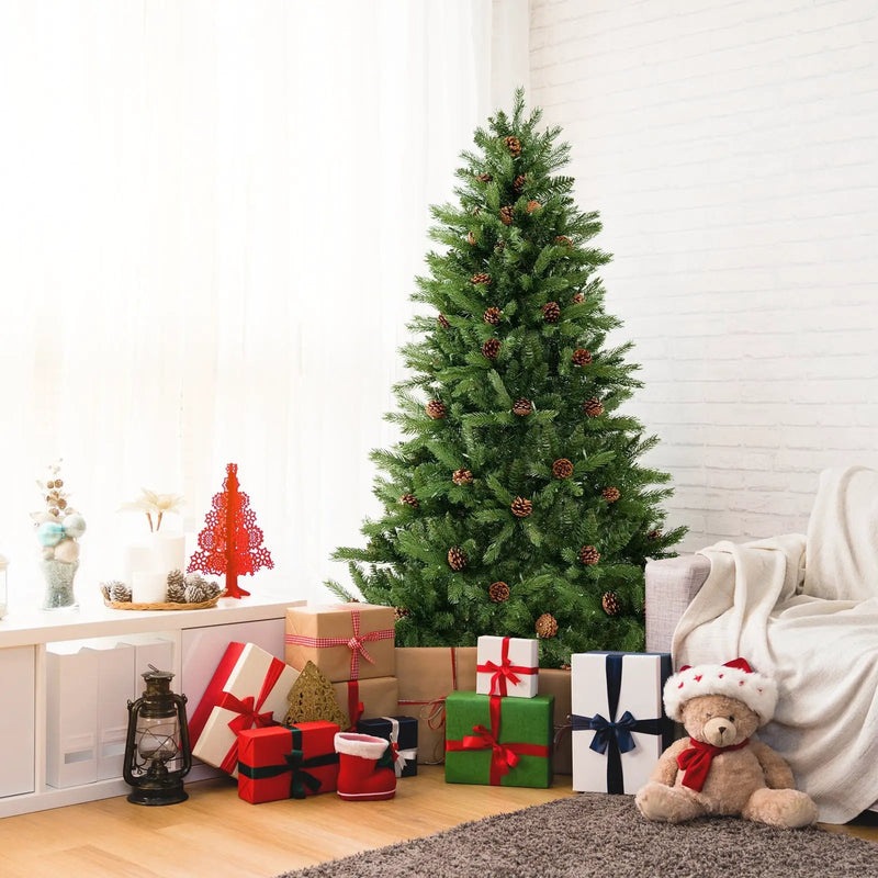 6/7 FT Artificial Christmas Tree with Pine Cones and Adjustable Brightness by DirectDeals