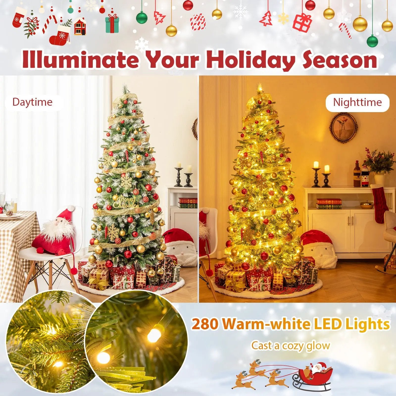 6/7.5/9 FT Artificial Christmas Tree with Warm-White LED Lights by DirectDeals