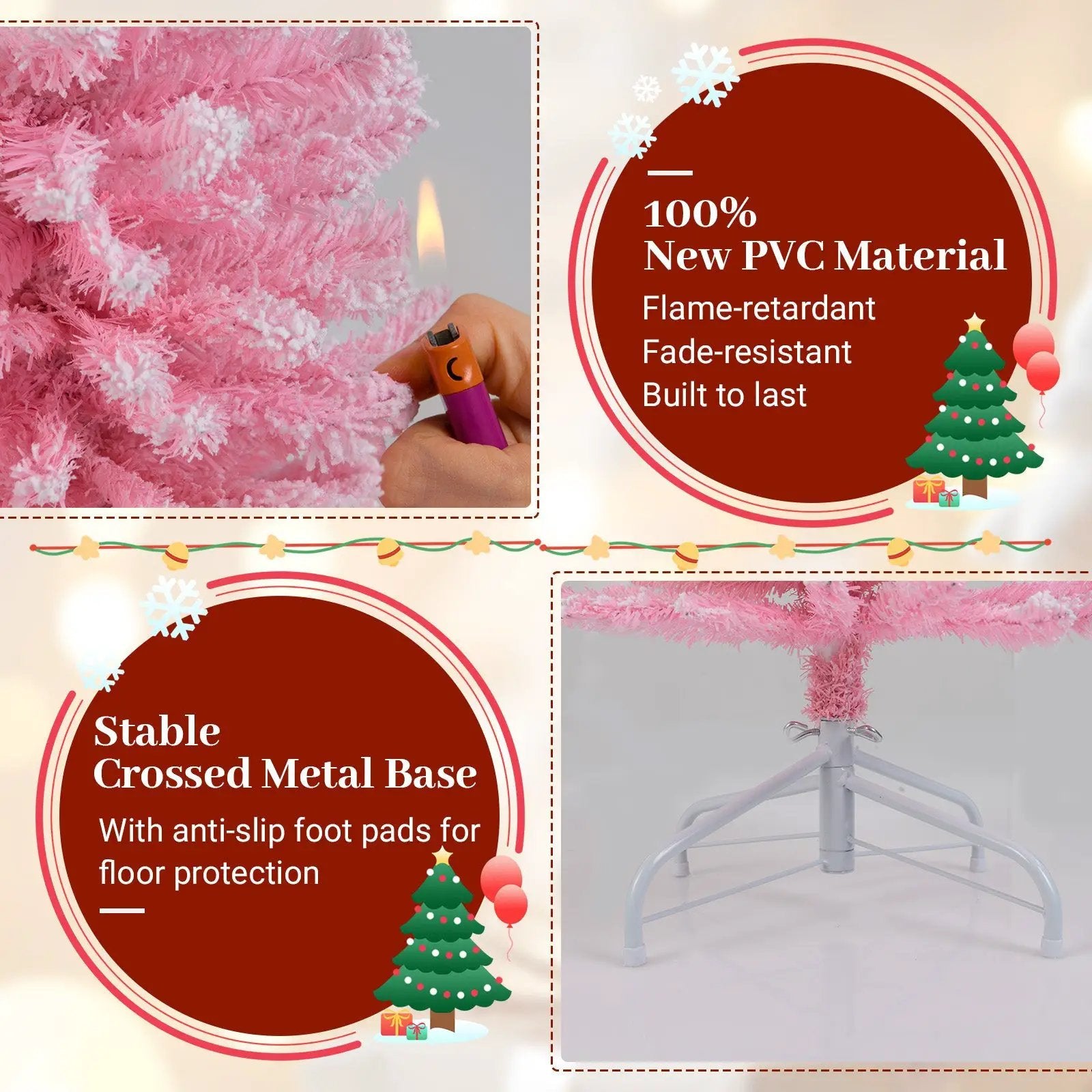 6 FT Artificial Pink Christmas Tree with 460 Branch Tips for Holiday by DirectDeals