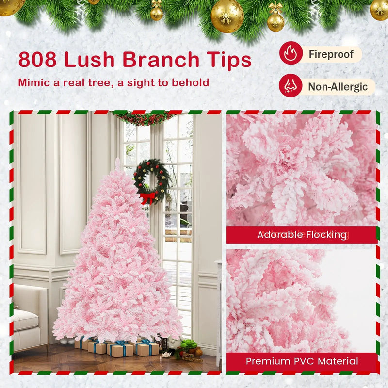 6 FT Flocked Artificial Xmas Tree Hinged with 350 LED Lights by DirectDeals