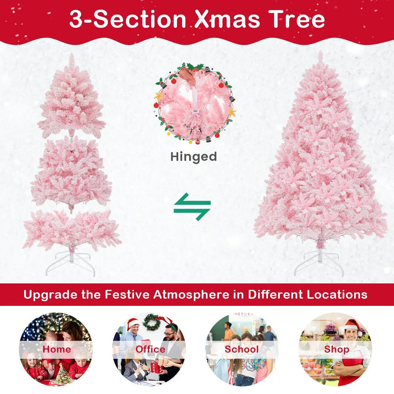 6 FT Flocked Artificial Xmas Tree Hinged with 350 LED Lights by DirectDeals