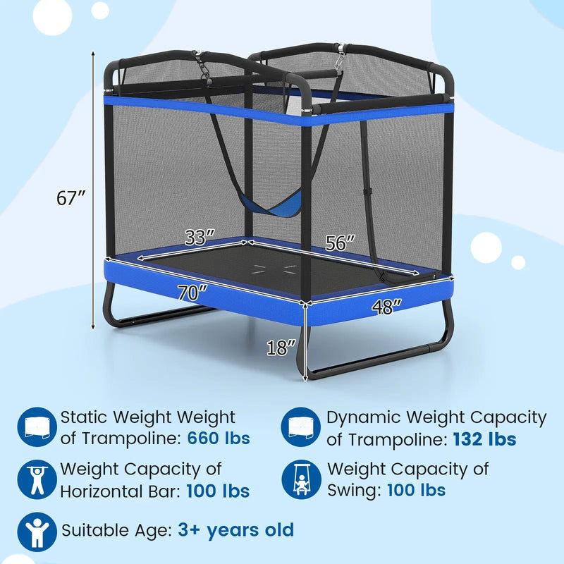 6 FT Kids Trampoline with Swing and Horizontal Bar Small Rectangle Trampoline by DirectDeals
