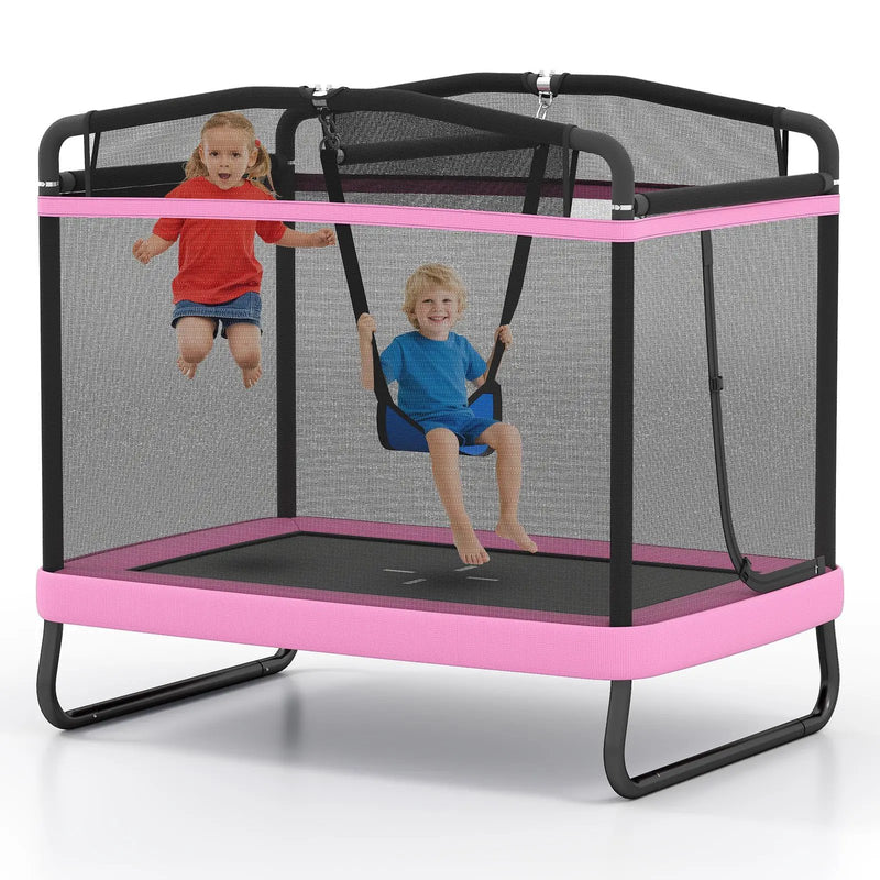 6 FT Kids Trampoline with Swing and Horizontal Bar Small Rectangle Trampoline by DirectDeals
