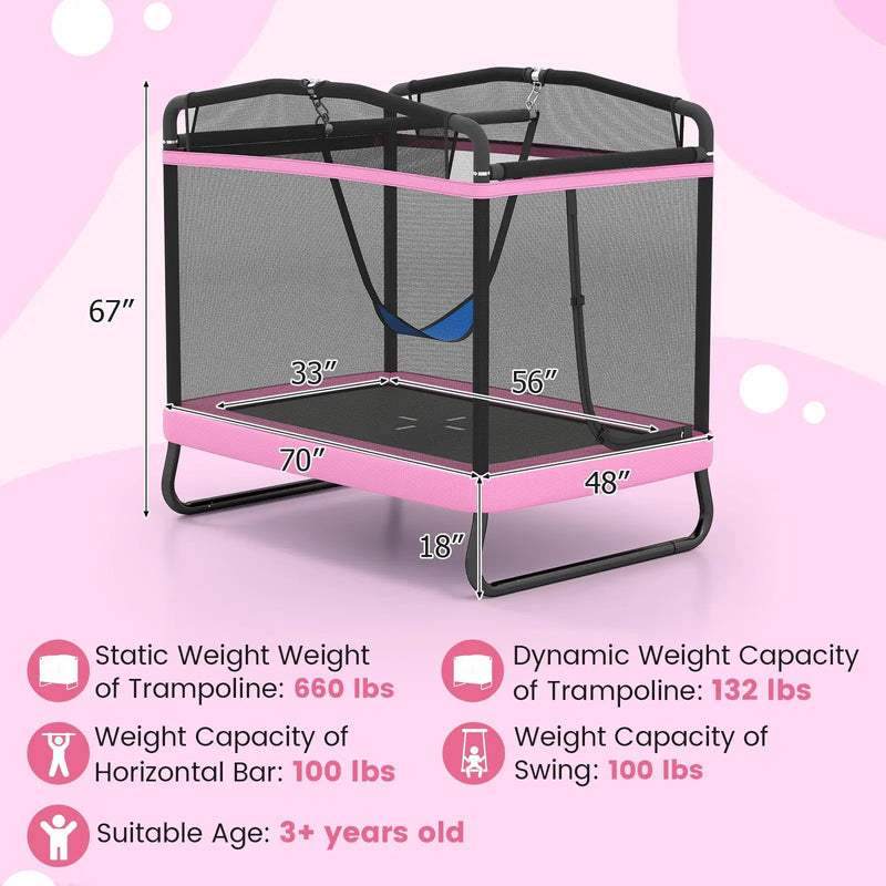 6 FT Kids Trampoline with Swing and Horizontal Bar Small Rectangle Trampoline by DirectDeals