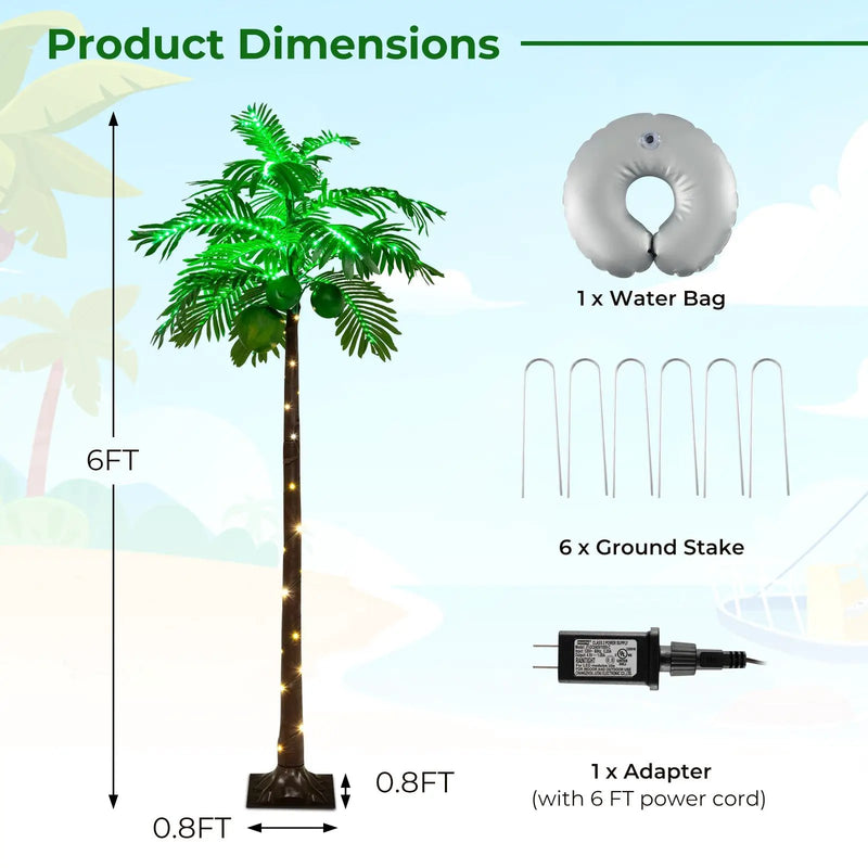6 FT LED Lighted Artificial Palm Tree Hawaiian Style Tropical with Water Bag by DirectDeals