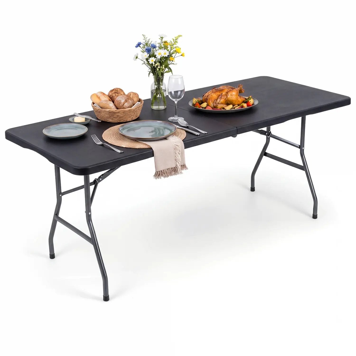 6 FT Fold-in-Half Camping Table with Rattan Texture by DirectDeals