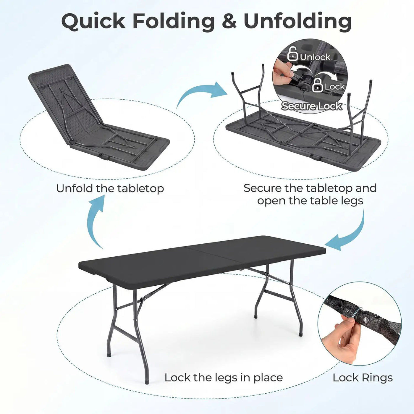 6 FT Fold-in-Half Camping Table with Rattan Texture by DirectDeals