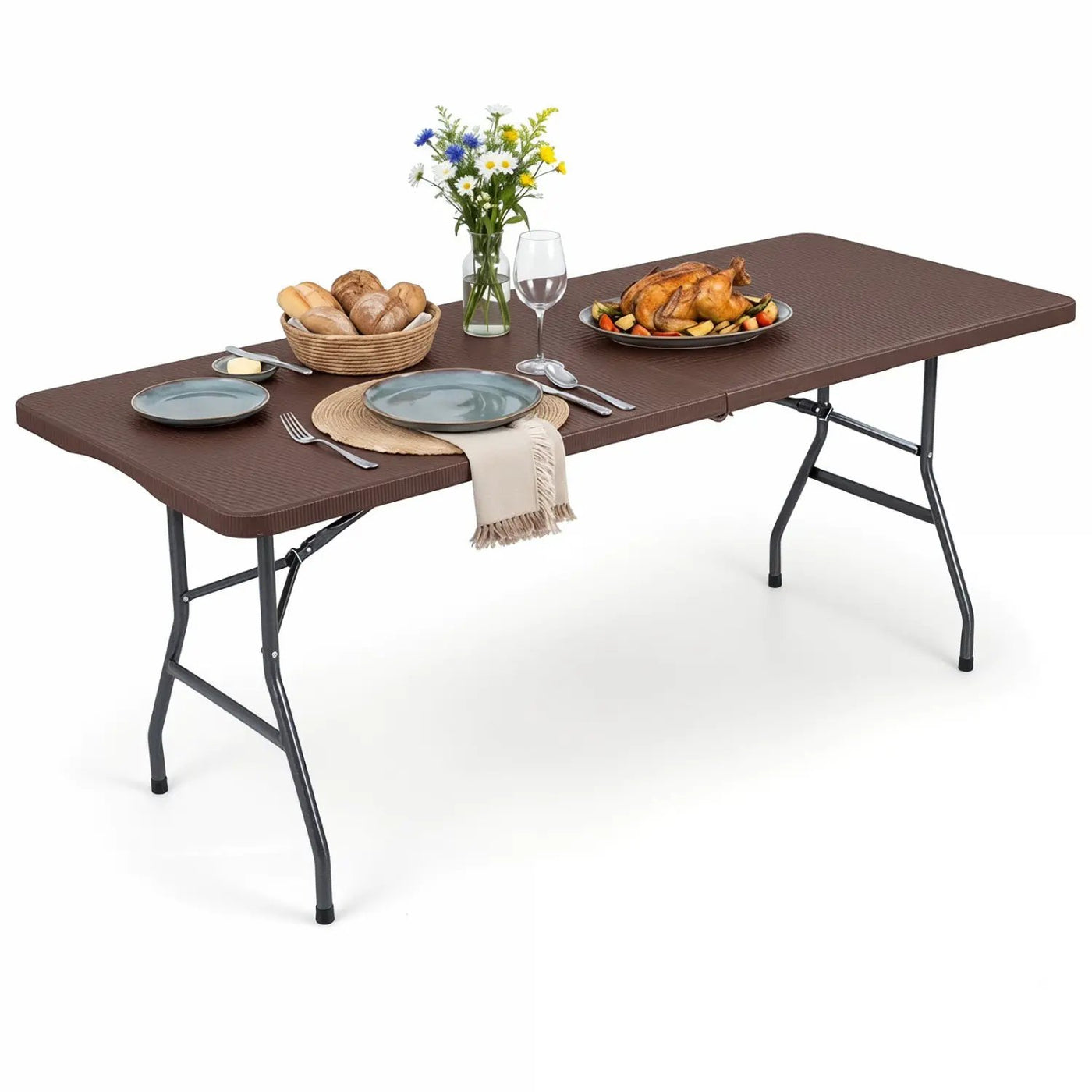 6 FT Fold-in-Half Camping Table with Rattan Texture by DirectDeals