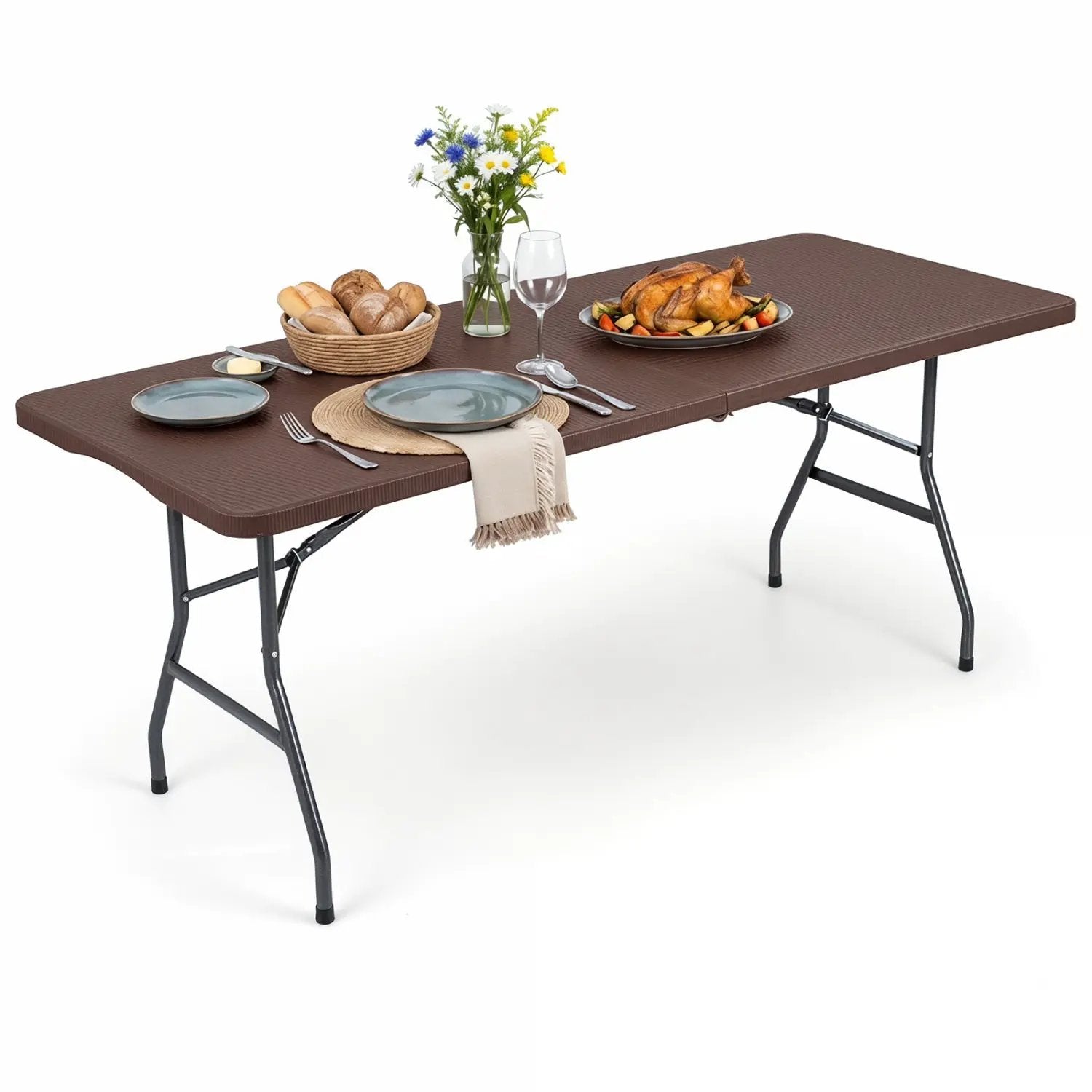 6 FT Fold-in-Half Camping Table with Rattan Texture by DirectDeals