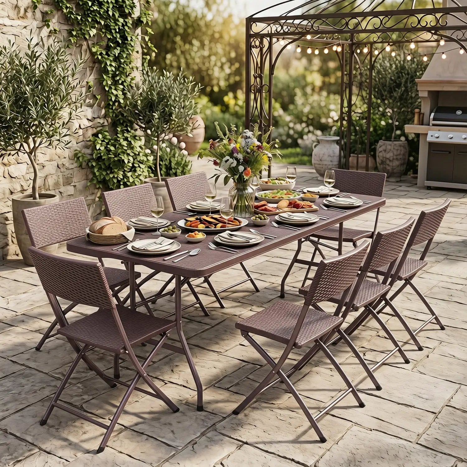 6 FT Fold-in-Half Camping Table with Rattan Texture by DirectDeals