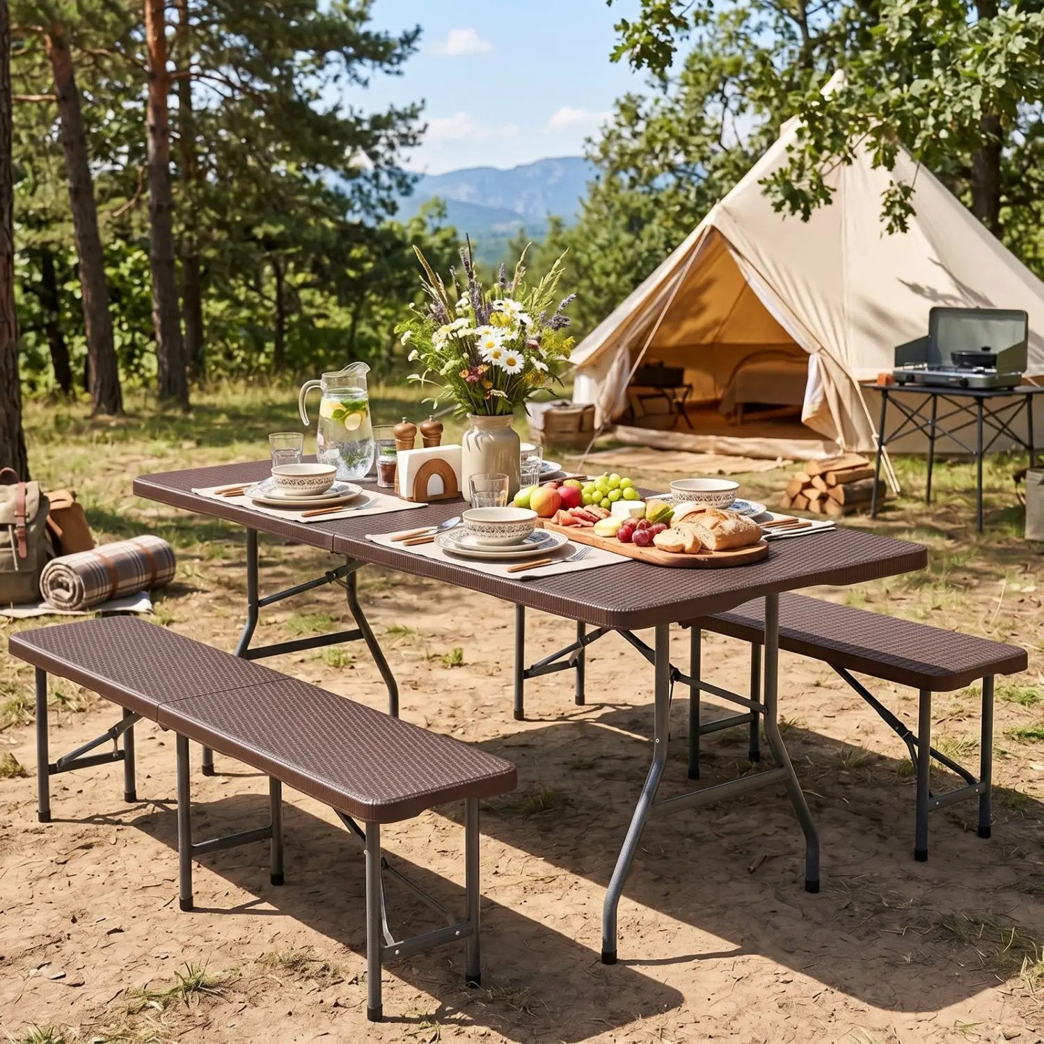 6 FT Fold-in-Half Camping Table with Rattan Texture by DirectDeals