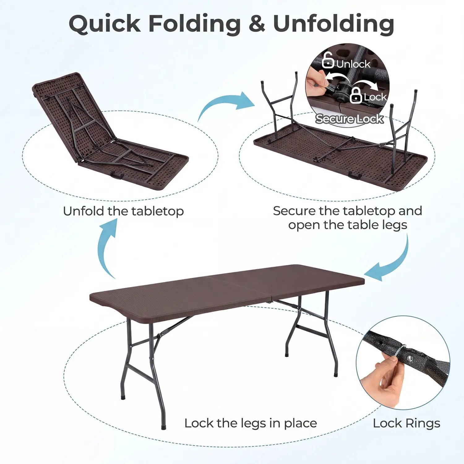 6 FT Fold-in-Half Camping Table with Rattan Texture by DirectDeals