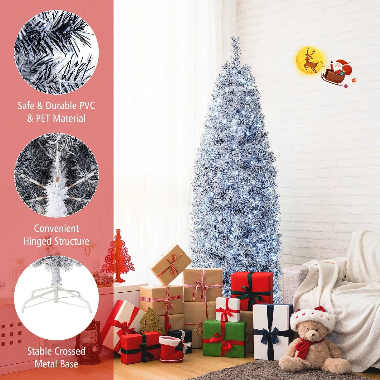 6 FT Pre-Lit Artificial Christmas Tree with 250 Cool-White LED Lights Black and White by DirectDeals