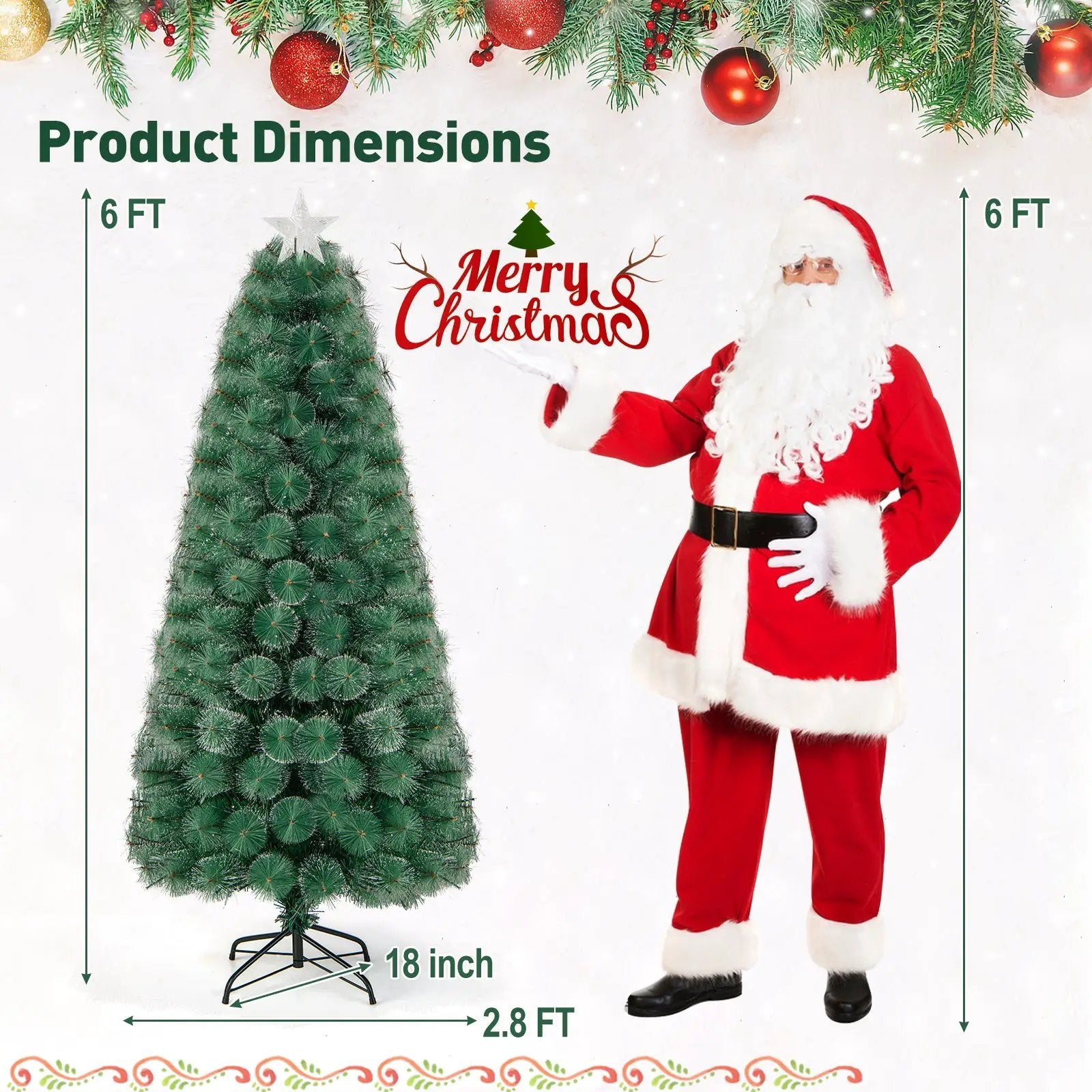 5/6/7 FT Pre-Lit Fiber Optic Christmas Tree with 148/185/226 Multi-Color LED Lights and Top Star Light by DirectDeals