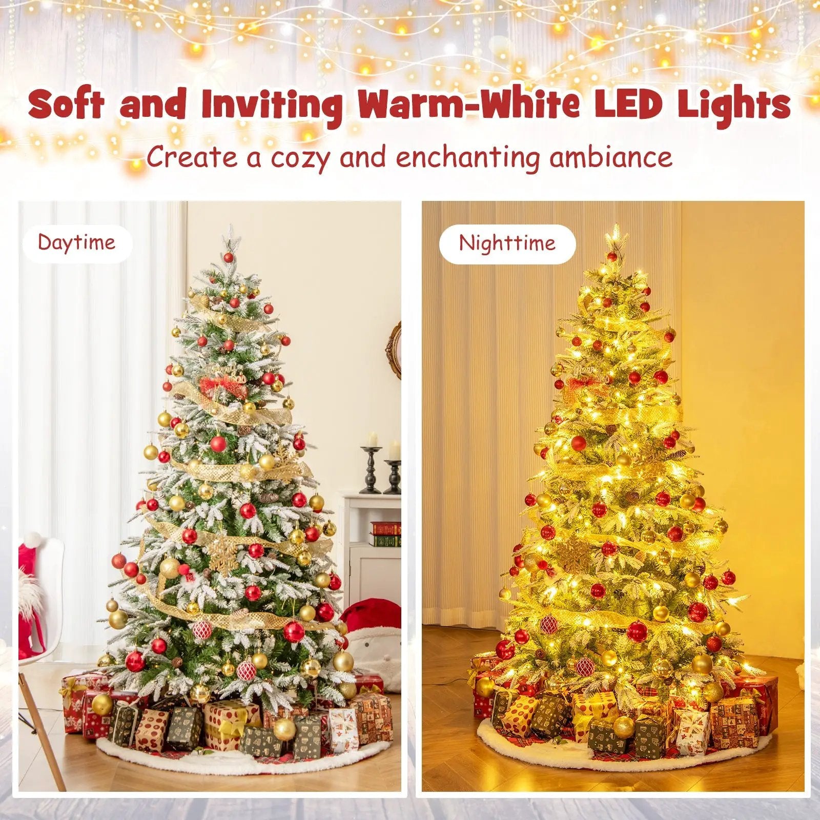 6/7.5/9 FT Pre-Lit Artificial Christmas Tree with 765/1135/1871 Tips and 280/470/690 Warm-White LED Lights by DirectDeals