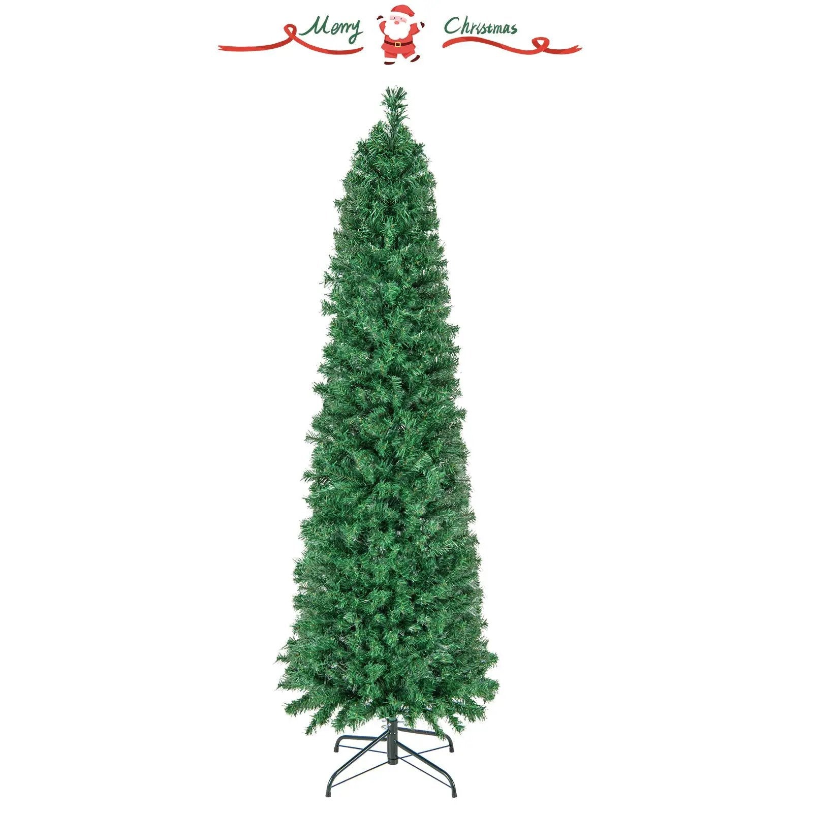 5/6/7/8 FT Pre-Lit Christmas Pencil Tree with Colorful Fiber Optics Green by DirectDeals