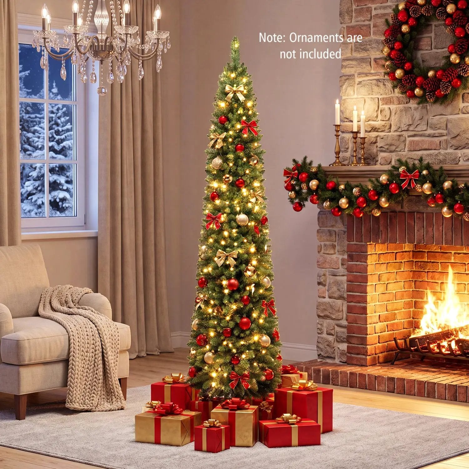 6 FT Pre-Lit Pencil Christmas Tree with 180 Warm White LEDs by DirectDeals