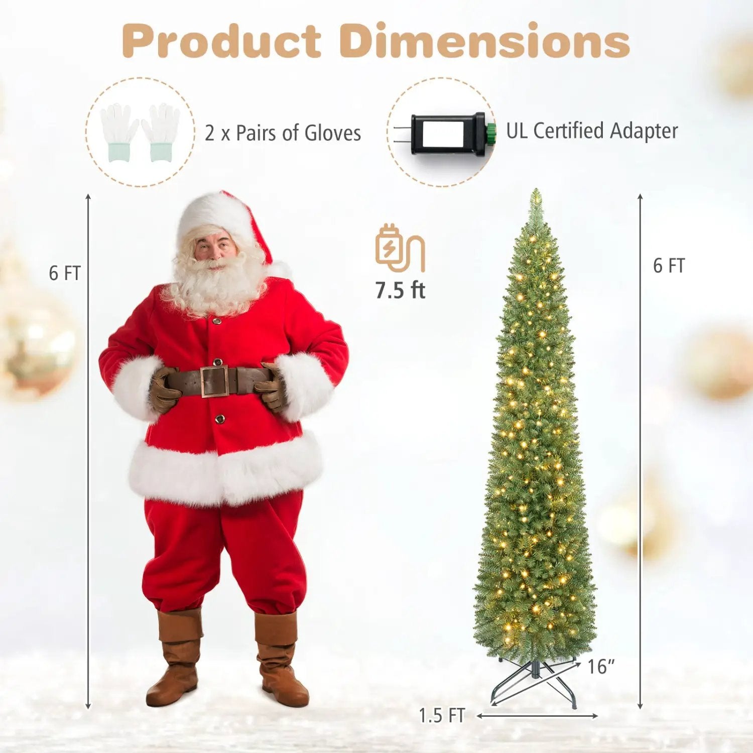 6 FT Pre-Lit Pencil Christmas Tree with 180 Warm White LEDs by DirectDeals