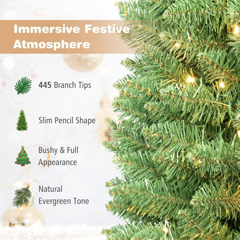 6 FT Pre-Lit Pencil Christmas Tree with 180 Warm White LEDs by DirectDeals