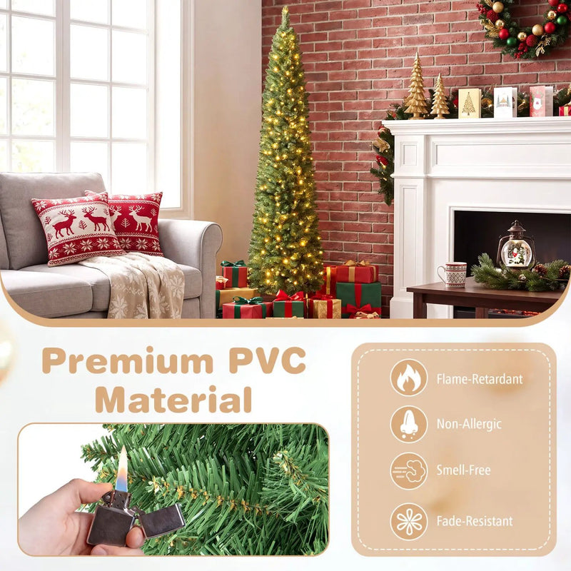 6 FT Pre-Lit Pencil Christmas Tree with 180 Warm White LEDs by DirectDeals