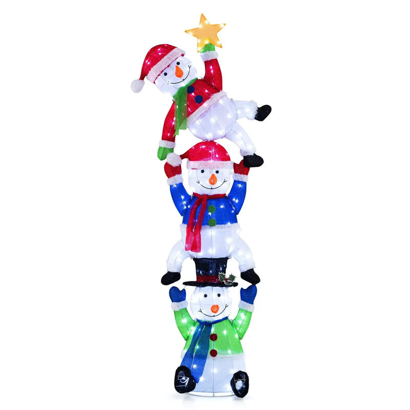 6 FT Pre-Lit Stacked Snowman Set with 155 LED Lights and Ground Stakes by DirectDeals