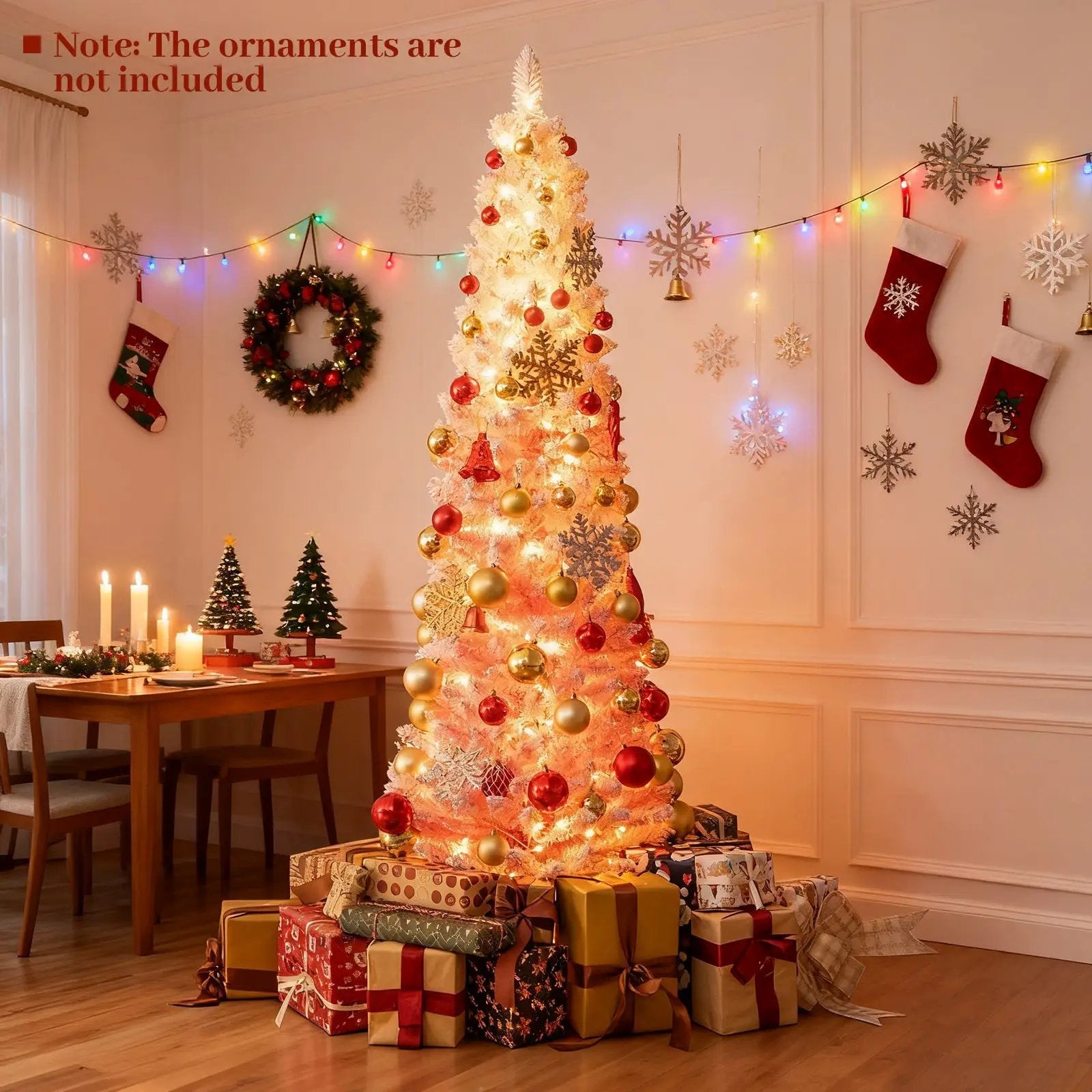 6 FTSnow-flocked Artificial Pink Christmas Tree Pre-lit Hinged Xmas Tree for Holiday Decoration by DirectDeals
