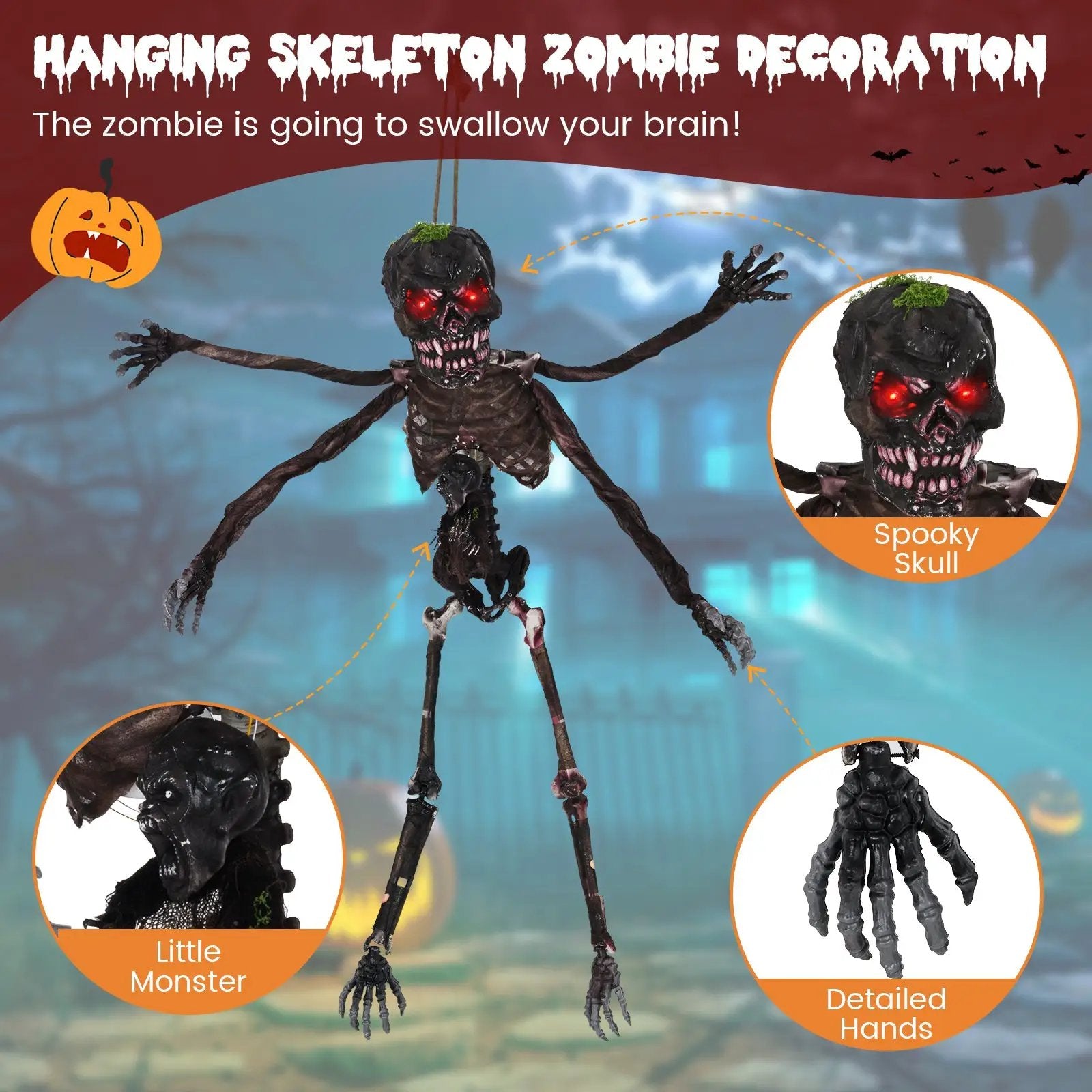 6 Feet Animated Halloween Decoration with 4 Arms Red LED-lit Eyes & Spooky Sounds by DirectDeals