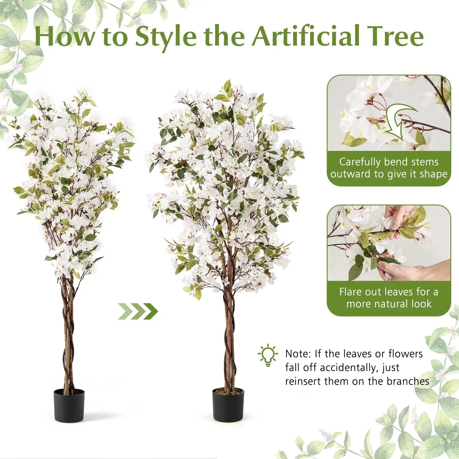 6 Feet Artificial Bougainvillea Tree with 910 White Flowers by DirectDeals