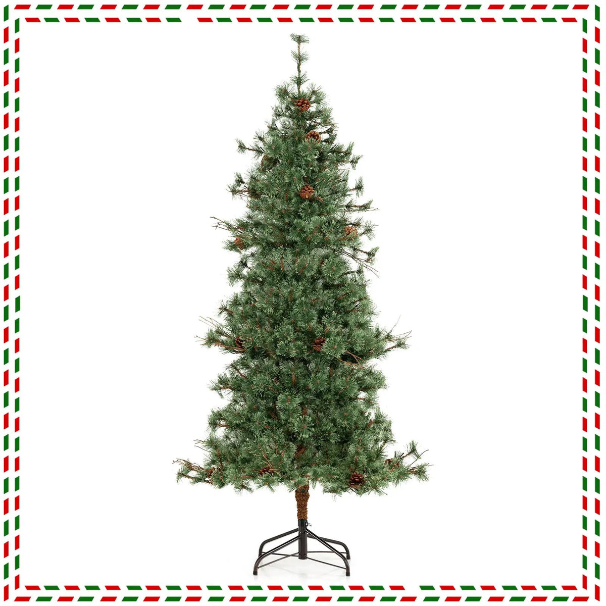 6/7/8 Feet Artificial Christmas Tree Pre-lit Hinged Xmas Tree with Warm White LED Lights and Pine Cones, photo 23 of 24
