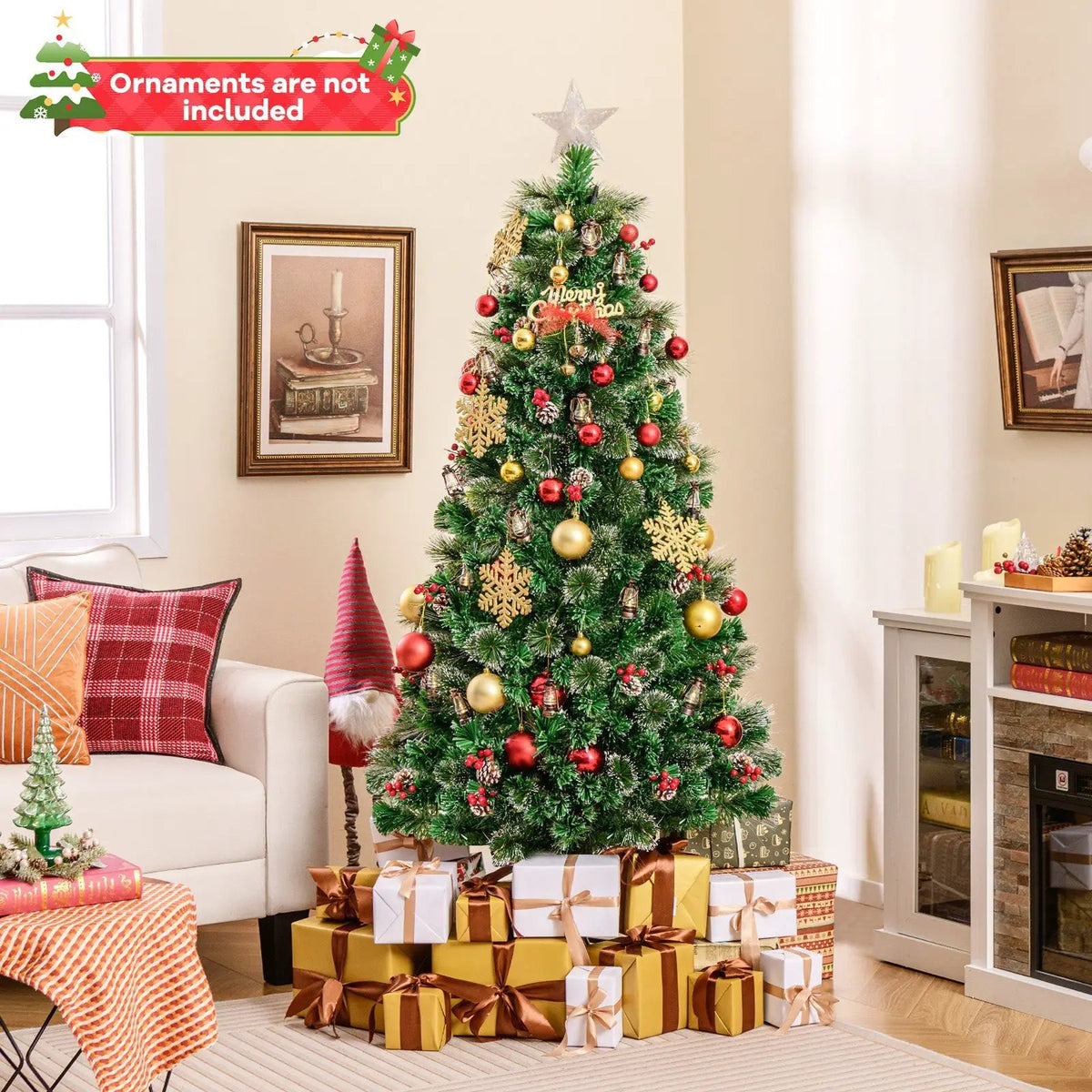 5/6/7 Feet Artificial Christmas Tree with Red Berries and Kerosene Lamps, photo 2 of 24