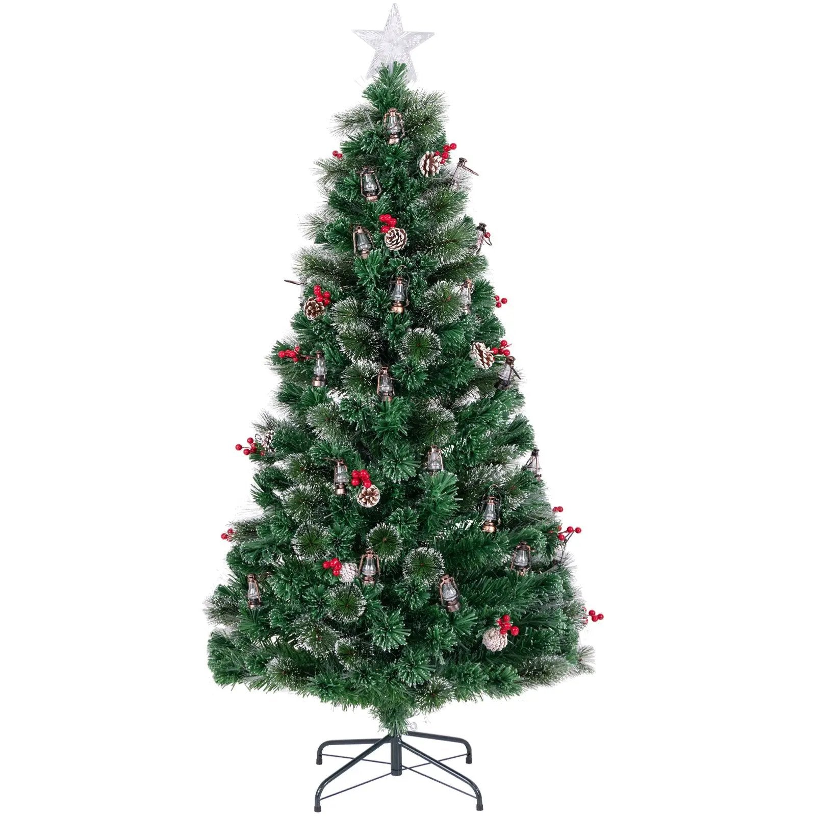 5/6/7 Feet Artificial Christmas Tree with Red Berries and Kerosene Lamps by DirectDeals