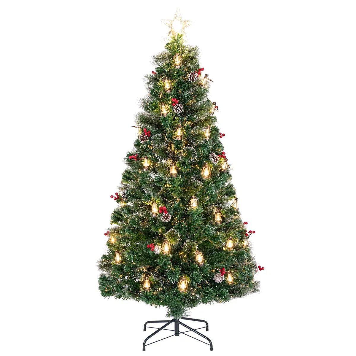 5/6/7 Feet Artificial Christmas Tree with Red Berries and Kerosene Lamps, photo 12 of 24
