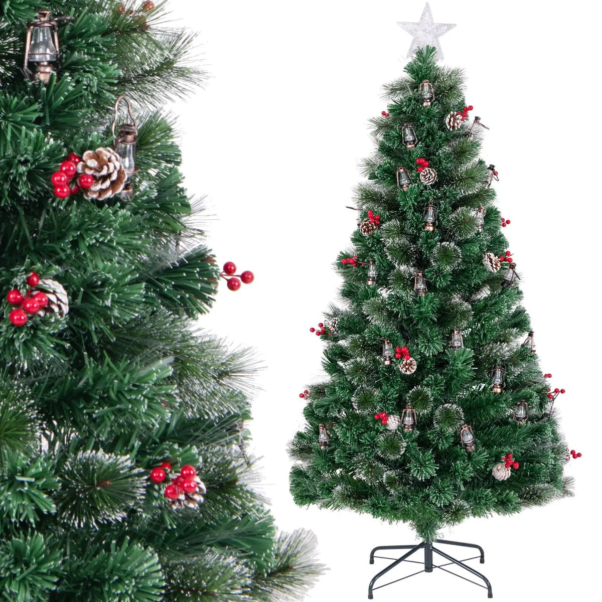 5/6/7 Feet Artificial Christmas Tree with Red Berries and Kerosene Lamps, photo 16 of 24