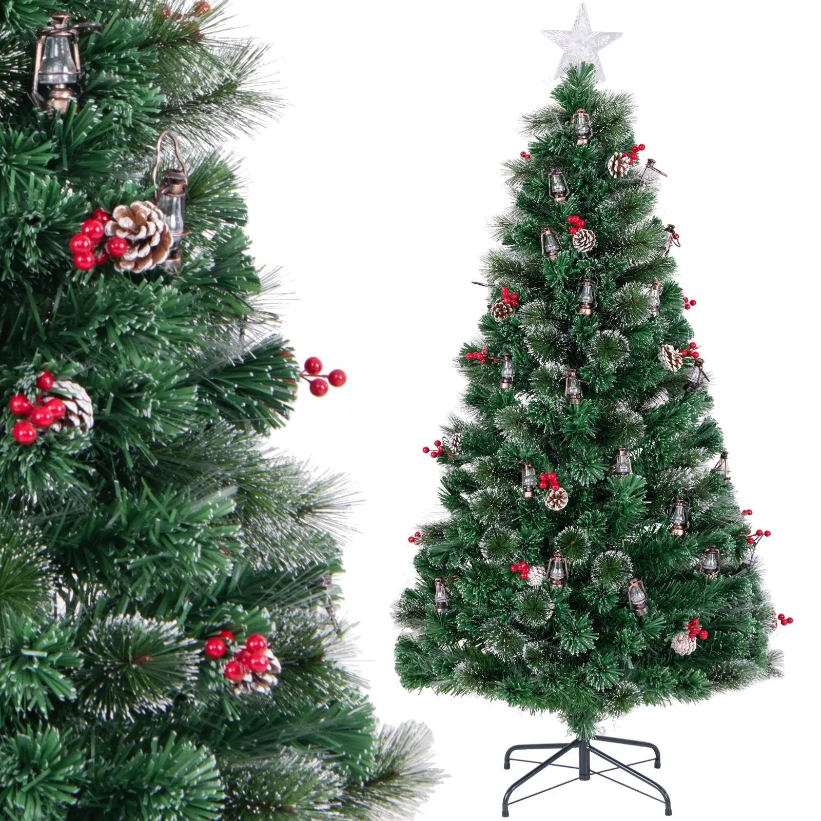 5/6/7 Feet Artificial Christmas Tree with Red Berries and Kerosene Lamps by DirectDeals