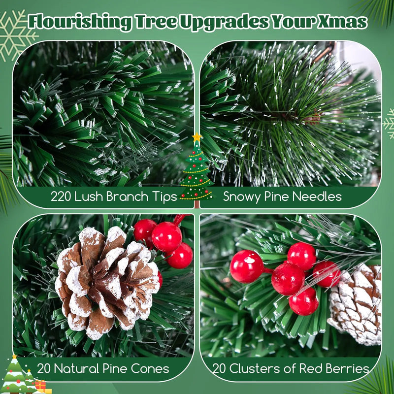 5/6/7 Feet Artificial Christmas Tree with Red Berries and Kerosene Lamps by DirectDeals