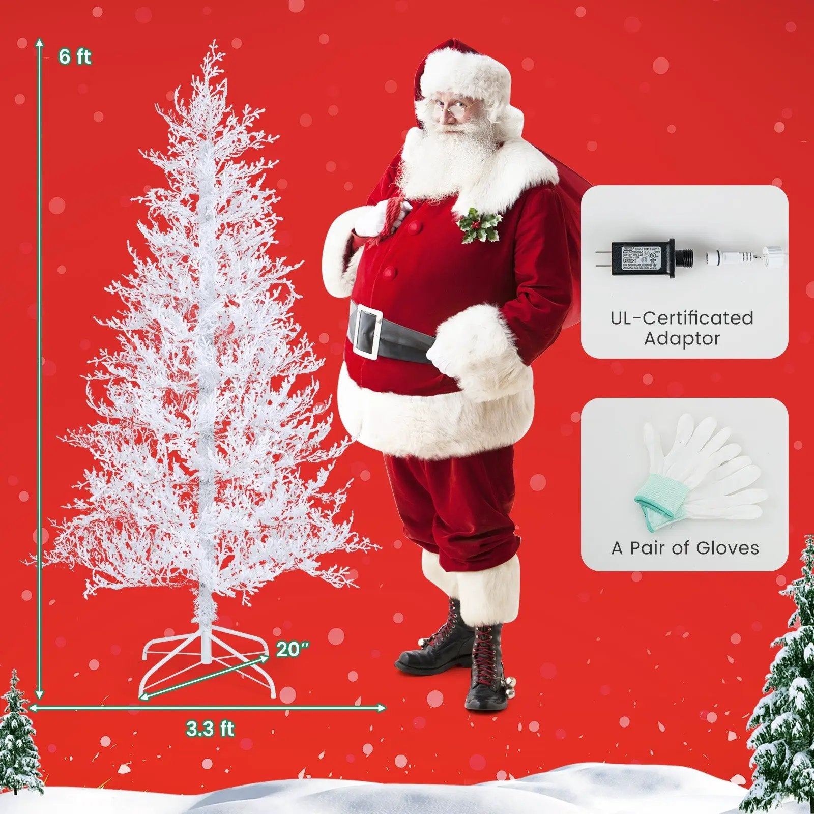 6 Feet Artificial Xmas Tree with 383 PE Branch Tips and 300 LED Lights by DirectDeals