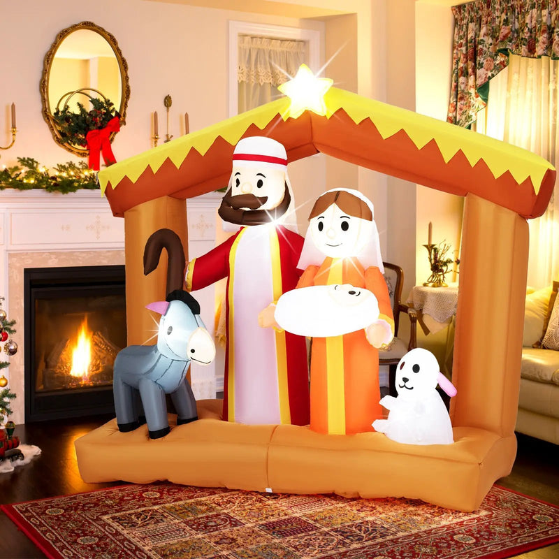 6 Feet Christmas Inflatables Nativity Scene Outdoor Decoration with Built-in LED Lights by DirectDeals