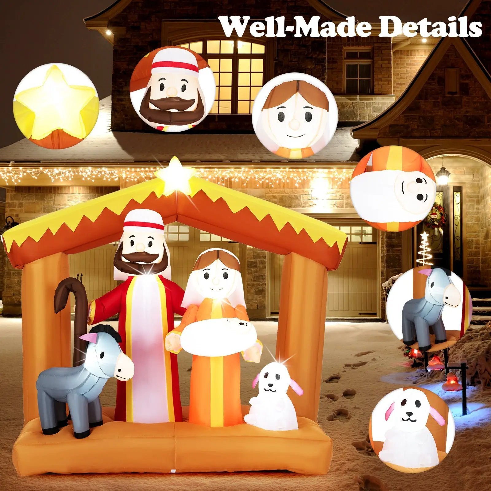 6 Feet Christmas Inflatables Nativity Scene Outdoor Decoration with Built-in LED Lights by DirectDeals