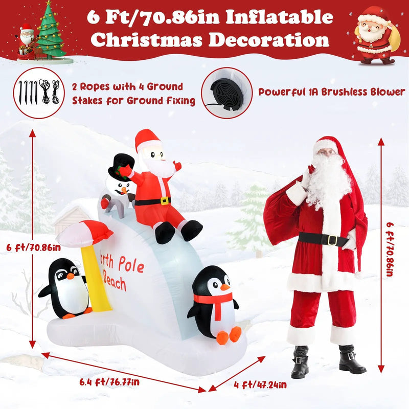 6 Feet Christmas Inflatable with Blow up Penguins and Santa Decoration by DirectDeals