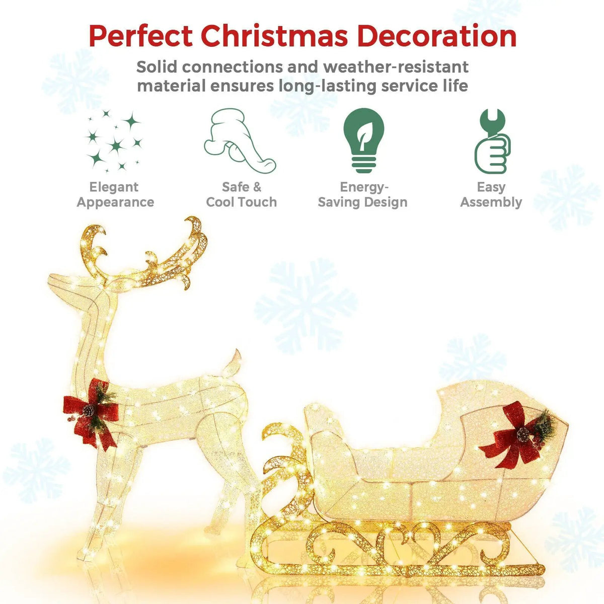 6 Feet Christmas Lighted Reindeer and Santa's Sleigh Decoration with 4 Stakes, photo 8 of 16