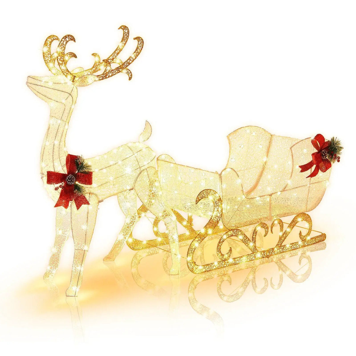 6 Feet Christmas Lighted Reindeer and Santa's Sleigh Decoration with 4 Stakes, photo 14 of 16