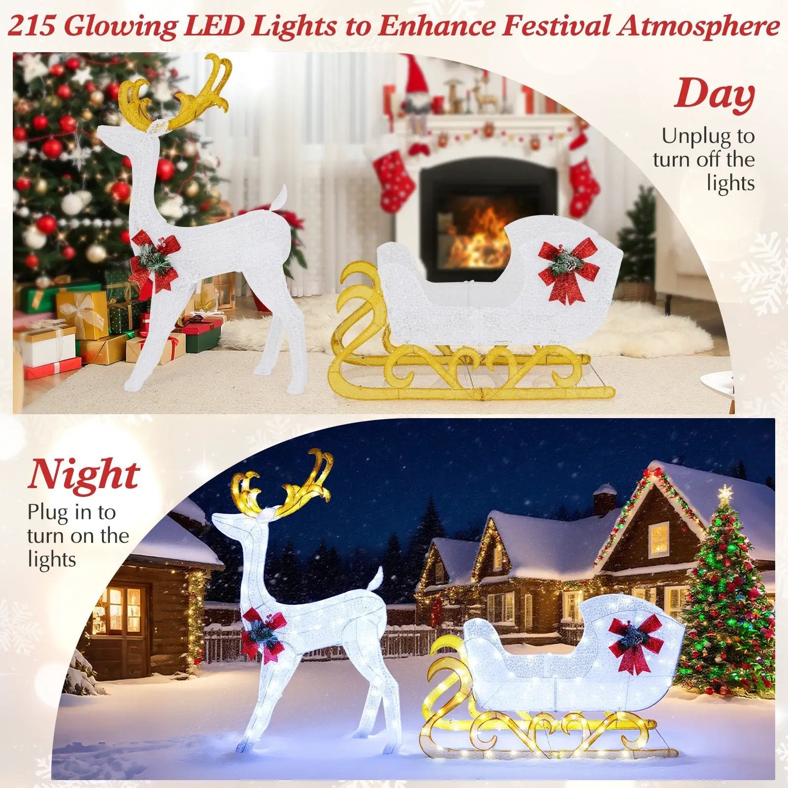 6 Feet Christmas Lighted Reindeer and Santa's Sleigh Decoration with 4 Stakes by DirectDeals