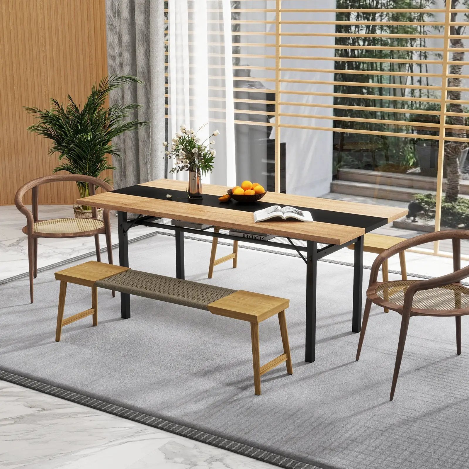 6 Feet Dining Table with Heavy-Duty Metal Frame for 6-8 People-Natural by DirectDeals