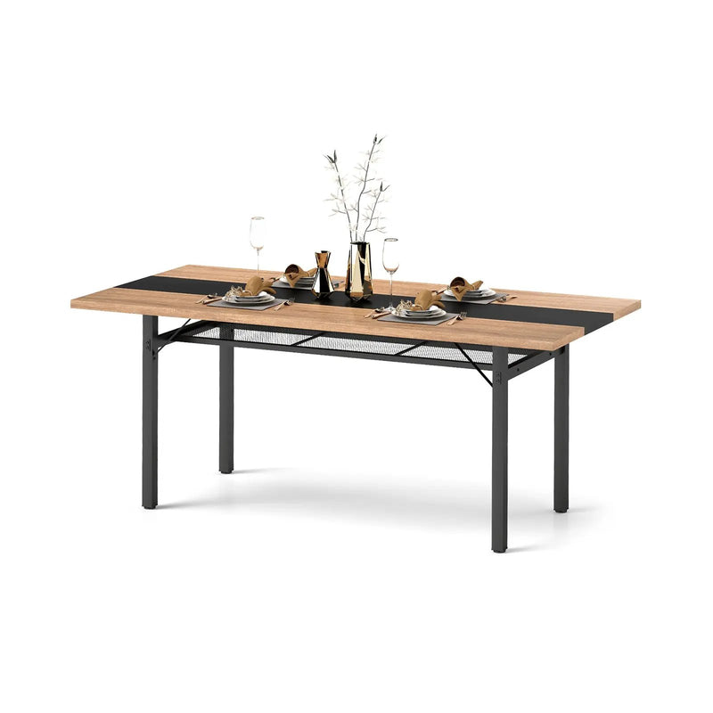6 Feet Dining Table with Heavy-Duty Metal Frame for 6-8 People-Natural by DirectDeals