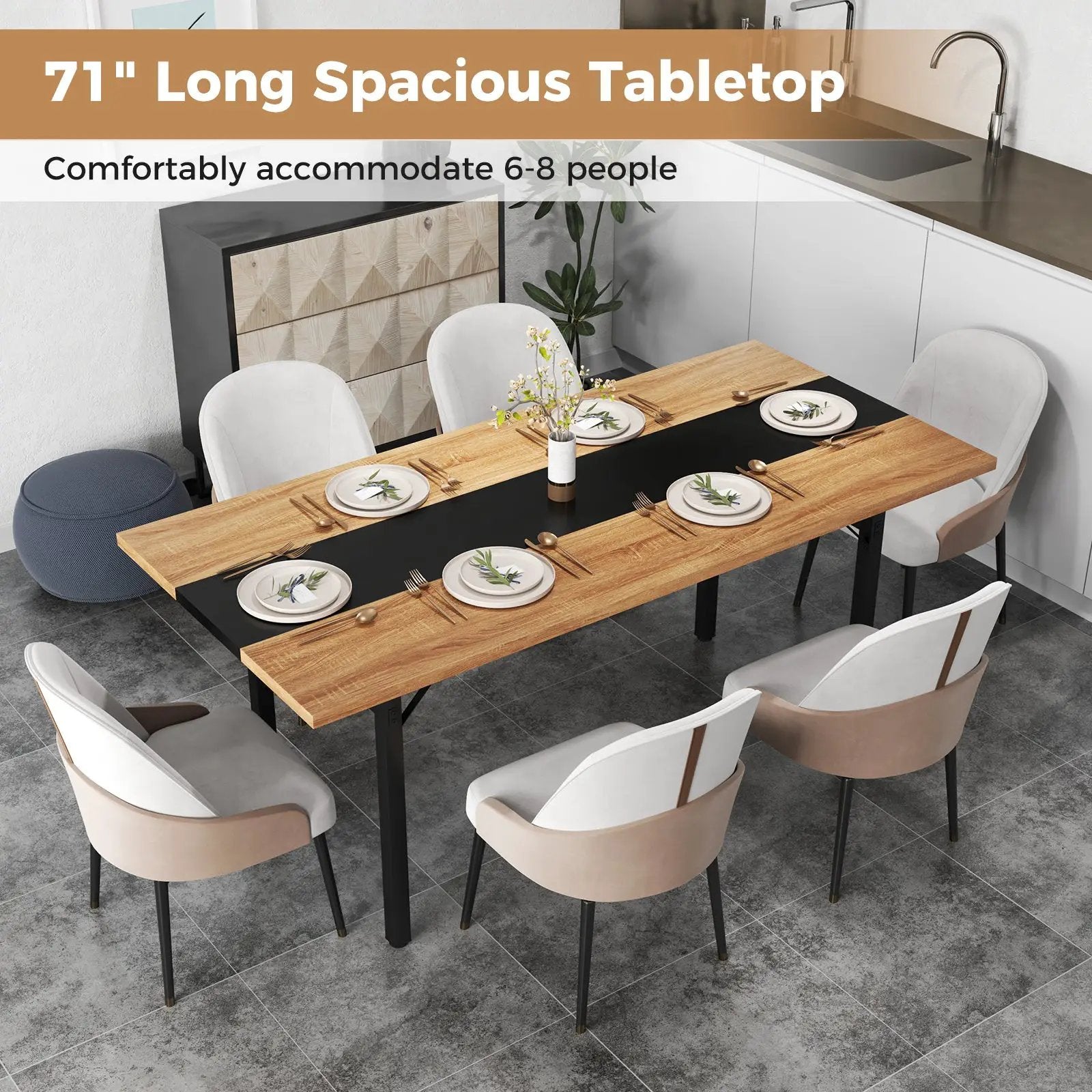 6 Feet Dining Table with Heavy-Duty Metal Frame for 6-8 People-Natural by DirectDeals