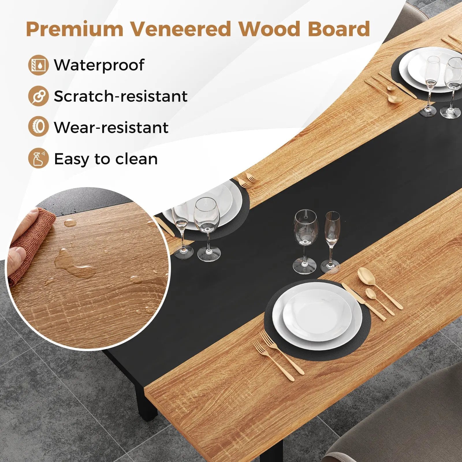 6 Feet Dining Table with Heavy-Duty Metal Frame for 6-8 People-Natural by DirectDeals